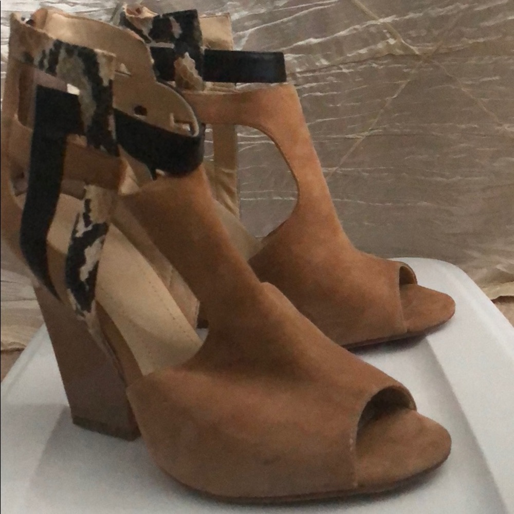 Calvin Klein peep toe suede booties